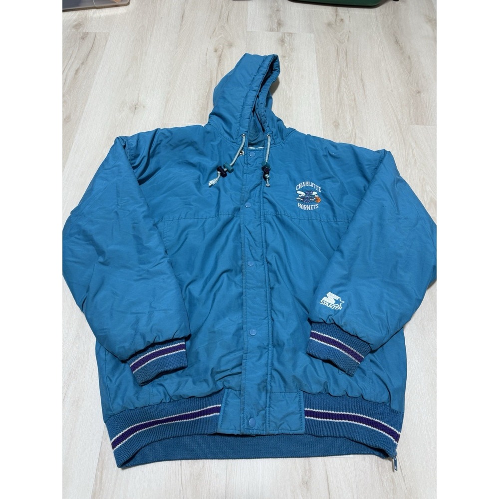 Charlotte Hornets NBA Parka Competitor Men's Large Jacket Hooded Vintage Teal